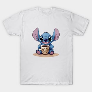 Cute kawaii stitch with coffee T-Shirt